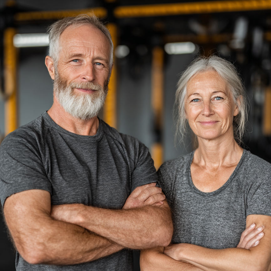 Активні літні люди займаються фітнесом
